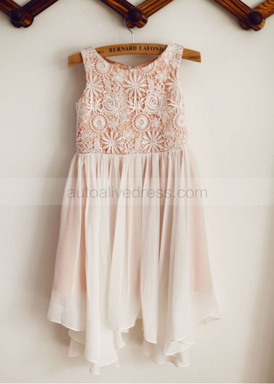 Lace Chiffon Irregular Hem Two-tone Flower Girl Dress